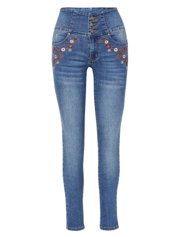 KOROSHI LANGE JEANS SCHMALE HOSE in blau