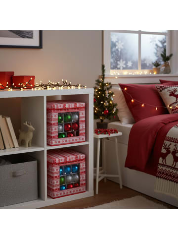 relaxdays 3 x Weihnachtskugel-Aufbewahrungsbox in Rot/ Weiß - (B)33 x (H)33 x (T)33 cm