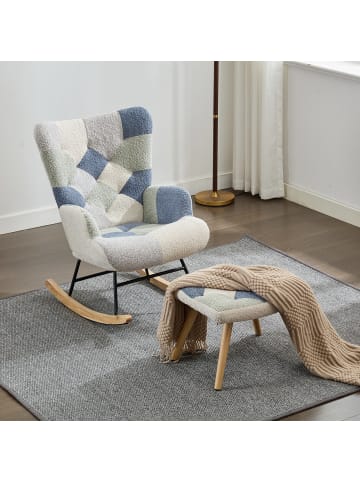 ABRIHOME Schaukelstuhl mit Fußstütze und Lendenkissen in Blau