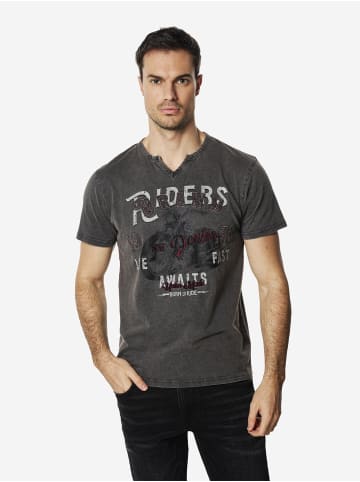 KOROSHI Crew cotton print-emb washed t-shirt in grau