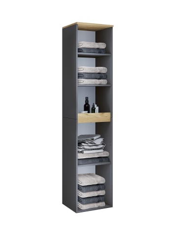 VCM  Holz Badmöbel mit Drehtür Wandregal Cosila in Anthrazit / Honig-Eiche