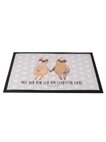 Mr. & Mrs. Panda Fußmatte Faultier Pärchen mit Spruch in Grau Pastell