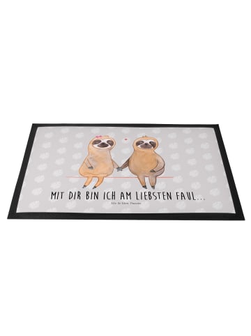 Mr. & Mrs. Panda Fußmatte waschbar Faultier Pärchen mit Spruch in Grau Pastell