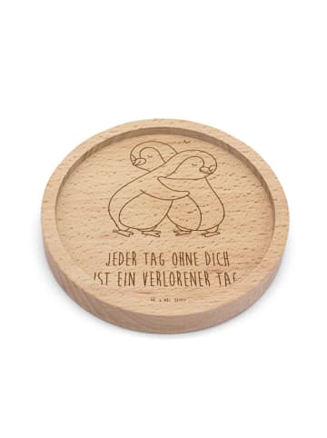 Mr. & Mrs. Panda Holz Untersetzer Pinguine Kuscheln mit Spruch in Transparent