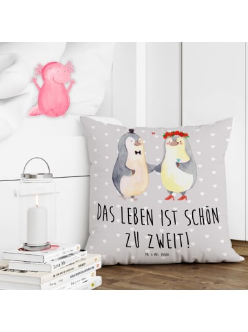 Mr. & Mrs. Panda Sofakissen Pinguin Heirat mit Spruch in Grau Pastell
