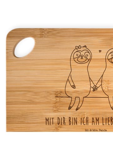 Mr. & Mrs. Panda Frühstücksbrett Faultier Pärchen mit Spruch in Braun