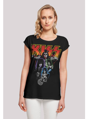 F4NT4STIC Extended Shoulder T-Shirt Kiss Rock Band Neon in schwarz