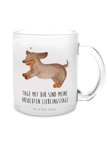 Mr. & Mrs. Panda tasse glas Hund Dackel mit Spruch in Transparent