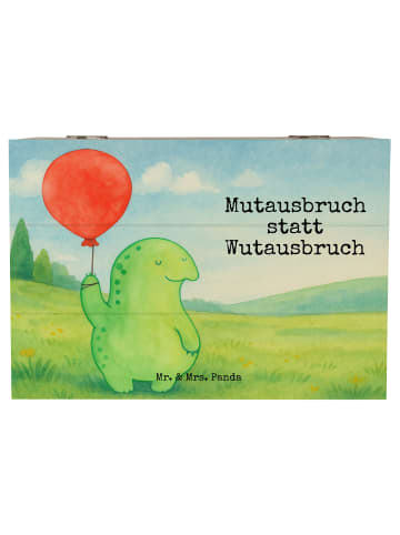 Mr. & Mrs. Panda Holztruhe Schildkröte Luftballon Design mit Spruch in Weiß
