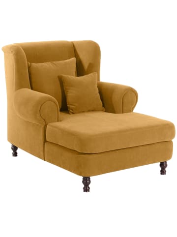 58 aufm Kessel SESSEL XXL Karley Bezug Veloursstoff Buche nussbaum dunkel / mais