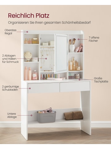 VASAGLE Schminktisch in Weiß - (B)90 x (H)145 x (T)40 cm