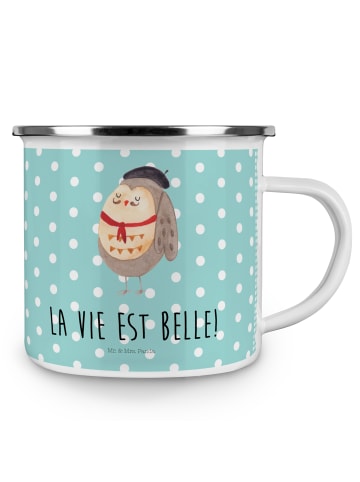 Mr. & Mrs. Panda Emaille Tasse Eule Frankreich mit Spruch in Türkis Pastell