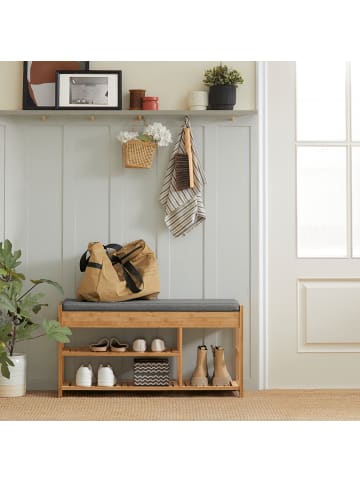 SoBuy Schuhbank mit Sitzkissen in Natur - (B)90 x (H)45 x (T)30 cm