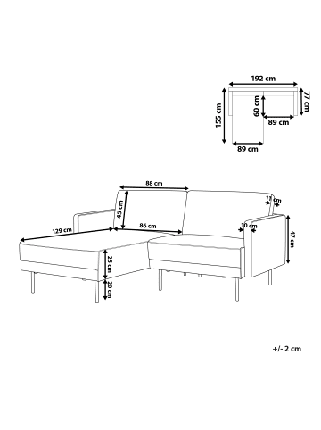 Beliani Ecksofa BREDA in Beige/Schwarz - (W) 192 x (H) 85 x (L) 155 cm