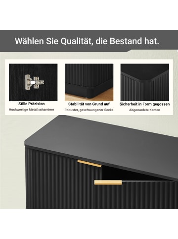 ABRIHOME Sideboard in Schwarz mit Streifen Wellenform Design 160x80x40 cm