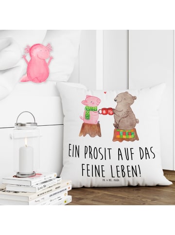 Mr. & Mrs. Panda Kissen 40x40 Glühschwein Sause mit Spruch in Weiß