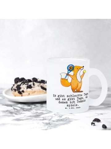 Mr. & Mrs. Panda Glas Fuchs Tennis spielen mit Spruch in Transparent