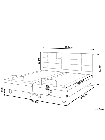 Beliani Doppelbett DUKE II in Grau/Schwarz - (W) 160 x (H) 120 x (L) 216 cm
