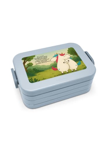 Mr. & Mrs. Panda Snackbox Einhörner Umarmen Design mit Spruch in Blau Pastell