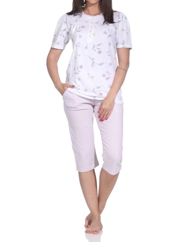 NORMANN Kurzarm Capri Schlafanzug Pyjama klassische Optik Übergröße in flieder