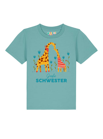 wat? Apparel T-Shirt Giraffe Große Schwester in Teal Monstera