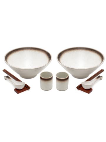 Intirilife Ramen Schüssel Set 2 Personen je 2x Schüssel Stäbchen Löffel Becher in Weiß