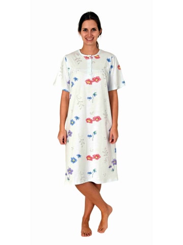 NORMANN Kurzarm Nachthemd Knopfleiste am Hals - 80134 in blau