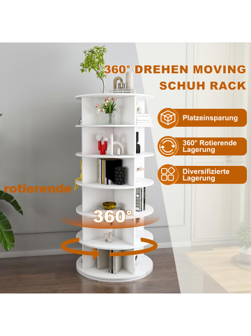 ABRIHOME 6 stufiges Schuhregal mit 360° Drehfunktion in Weiß, 60 × 60 × 138.5 cm
