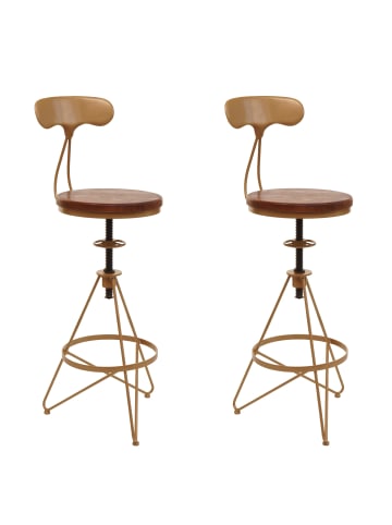 MCW 2er-Set Barhocker N18, Braun, Gestell gold