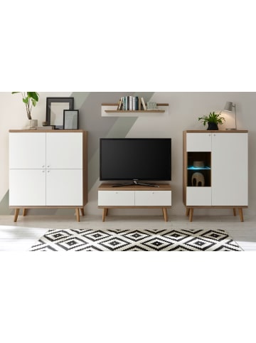 Furn.Design Wohnwand weiß Eiche Riviera, Schrankwand skandinavisch 4-teilig 324 x 160 cm