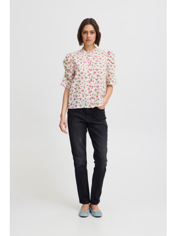 ICHI Kurzarm-Bluse IXNINA Regular fit in Almond Milk w. Pink Flower