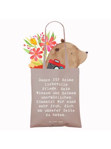 Mr. & Mrs. Panda Schultasche Spruch Dankbare Pflegekraft mit Spruch in Braun Pastell