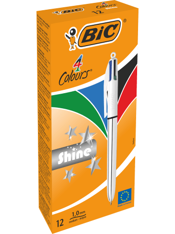 Bic Kugelschreiber 4 Colours Shine, in Silber, 12er Pack