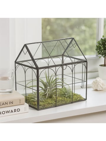 relaxdays Pflanzenterrarium "Haus" in Schwarz - (B)24 x (H)25 x (T)18 cm