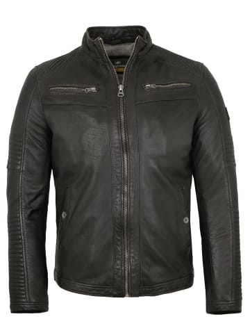 redpoint Bikerlederjacke Kapuze Lammnappa in Antikschwarz