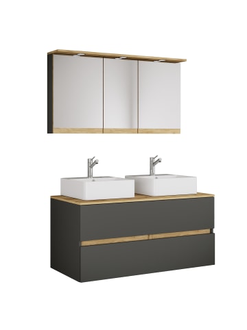 VCM 4 tlg. Badmöbel-Set mit Waschbecken Cosila-A 111cm in Anthrazit / Honig-Eiche