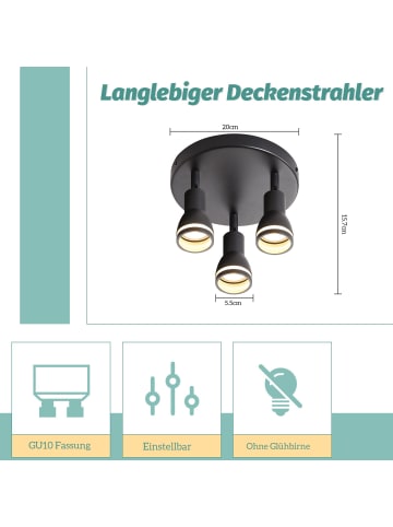 ZMH Deckenleuchte in schwarz 3-flammig GU10 moderne Deckenspots Max.25W