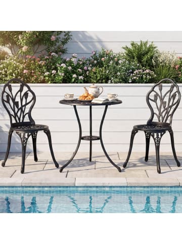 COSTWAY 3 tlg. Bistroset Aluminiumguss Gartenmöbel in Schwarz