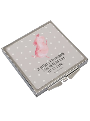 Mr. & Mrs. Panda Quadratischer Spiegel Axolotl Tanzen mit Spruch in Grau Pastell