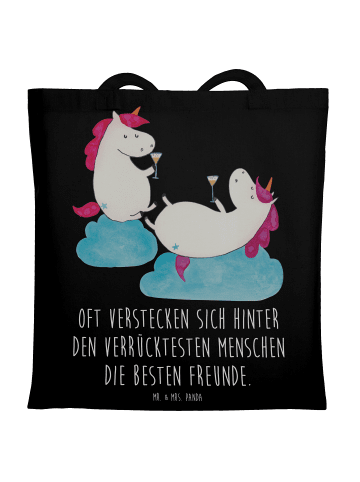 Mr. & Mrs. Panda Einkaufstasche Einhorn Sekt mit Spruch in Schwarz