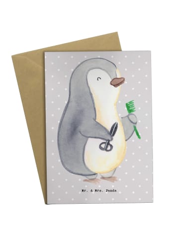 Mr. & Mrs. Panda Klappkarte Friseur Herz ohne Spruch in Grau Pastell