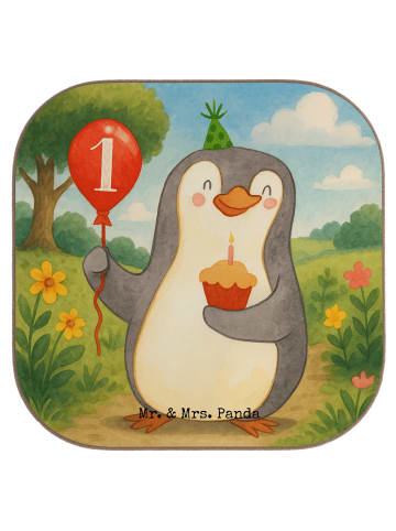 Mr. & Mrs. Panda Untersetzer Glas 1. Geburtstag Pinguin Luftball... in Weiß