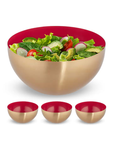 relaxdays 4 x Salatschüssel in Rot/ Gold - (H)12,5 x Ø 25 cm