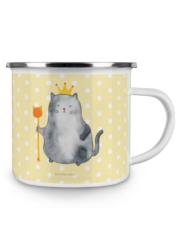 Mr. & Mrs. Panda Camping Emaille Tasse Katze König ohne Spruch in Gelb Pastell