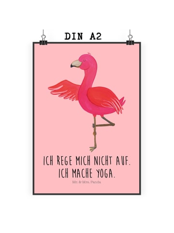 Mr. & Mrs. Panda Bild Flamingo Yoga mit Spruch in Rot Pastell