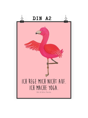 Mr. & Mrs. Panda Poster Flamingo Yoga mit Spruch in Rot Pastell