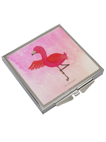 Mr. & Mrs. Panda Handtaschenspiegel quadratisch Flamingo Yoga oh... in Aquarell Pink