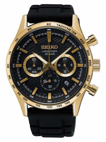 Seiko Herrenuhr Chronograph Schwarz/Goldfarben