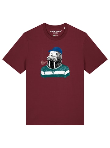 wat? Apparel T-Shirt Walross in Weinrot