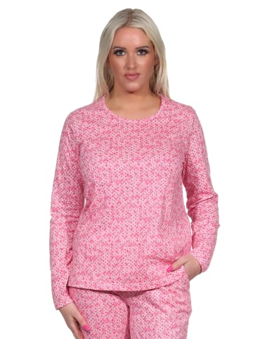 NORMANN Schlafanzug Shirt langarm Pyjama Oberteil Mix & Match Herz Tupfen in rosa